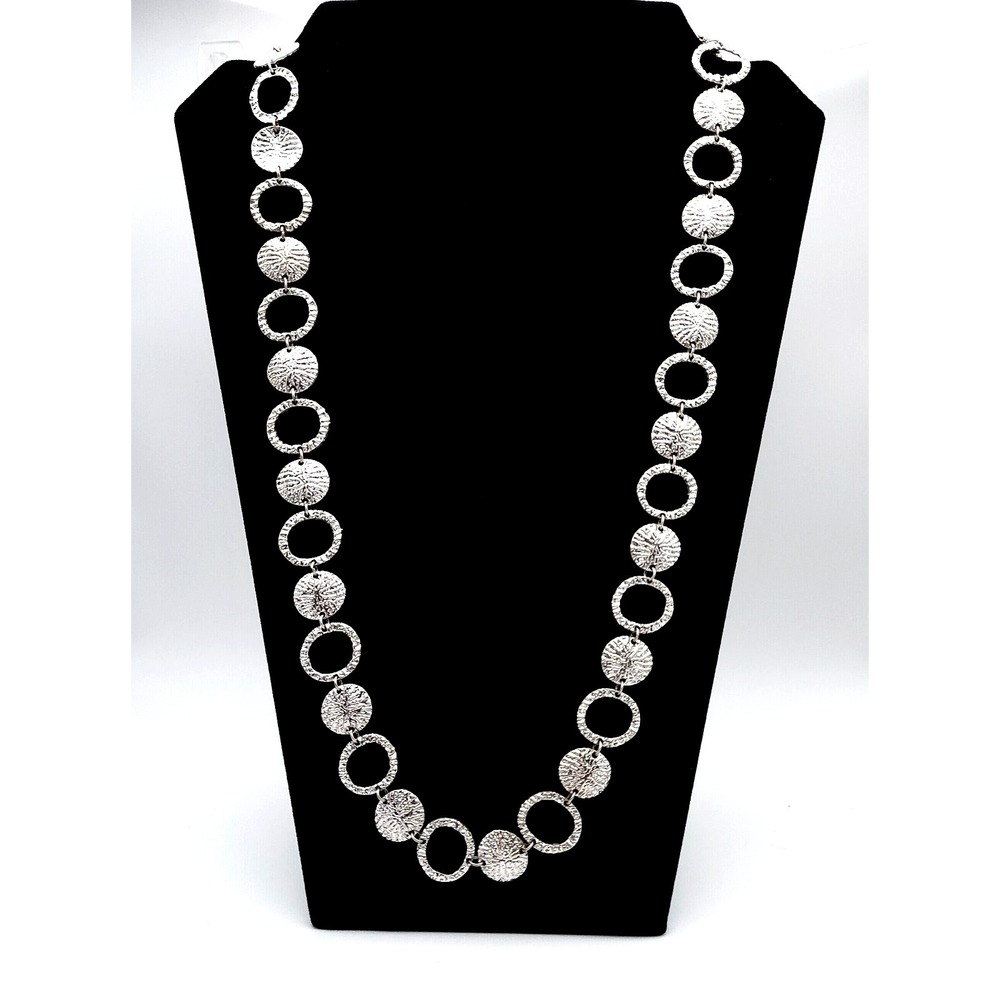 Nadine West Silver Tone Necklace Circle Medallion Link 34in Statement Chic - Picture 2 of 5